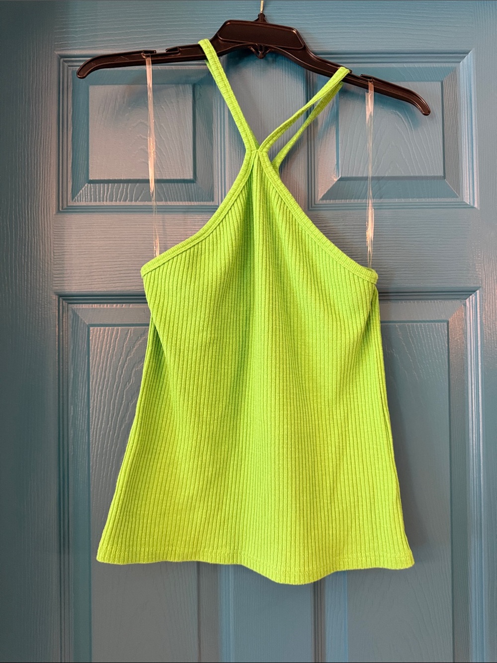 Kori Neon Lime Ribbed Crisscross Halter Camisole